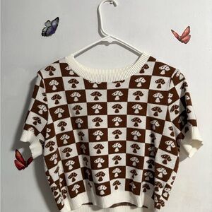 Forever 21 Brown and White Checkered Mushroom Top